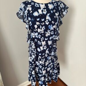 MICHAEL Michael Kors Blue and White Cap Sleeve Mini Dress